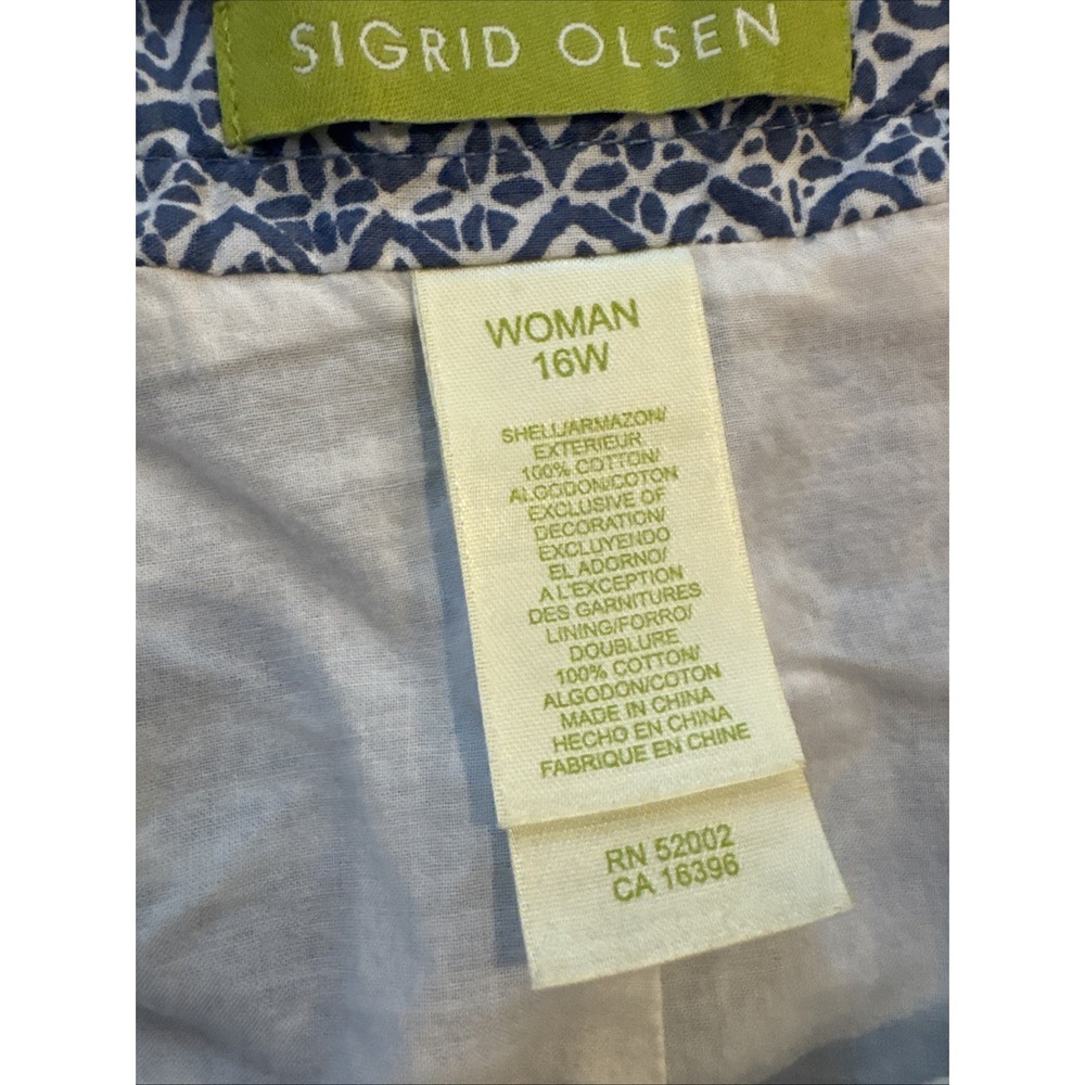 Sigrid Olsen Women's Blue Geometric A-line Skirt Plus Size 16W 100% Cotton - Picture 2 of 5